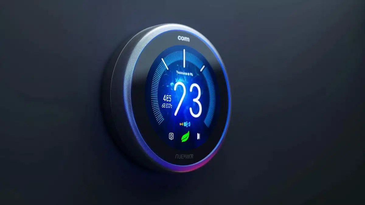 A futuristic smart thermostat adjusting settings for optimal energy efficiency