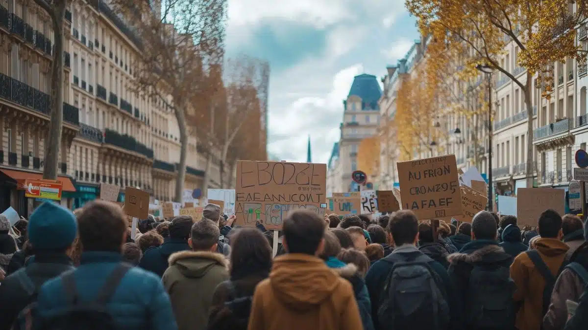 Activists demonstrating in the streets of Paris with signs criticizing the decision.